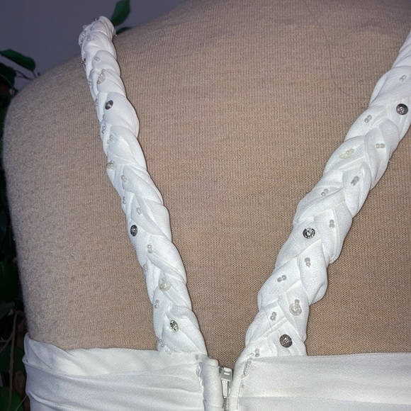 Crepe Chiffon Beach Wedding Rehearsal Prom Formal Dress Gown Ruched  Plunge  12 - Picture 3 of 10